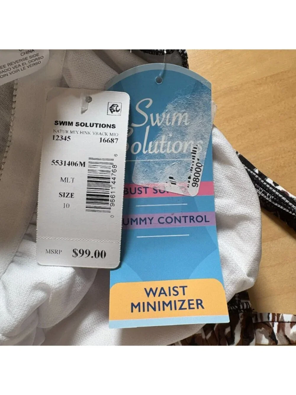 Swim Solutions Printed V-Back One-Piece Swimsuit Women's Size 10 - Picture 4 of 8